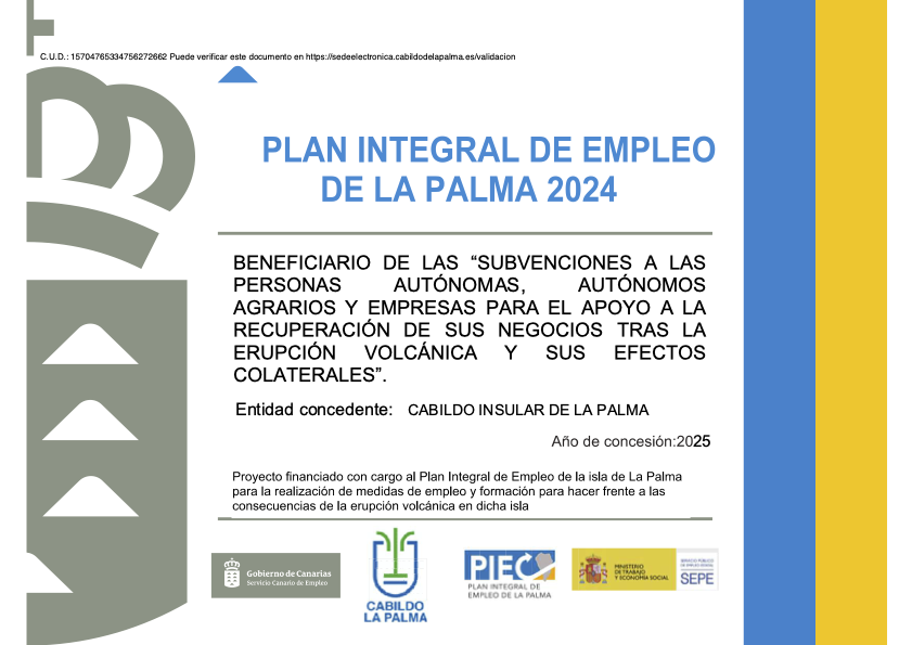 Beneficiario del Plan Integral de Empleo de La Palma 2024 – Cabildo Insular de La Palma